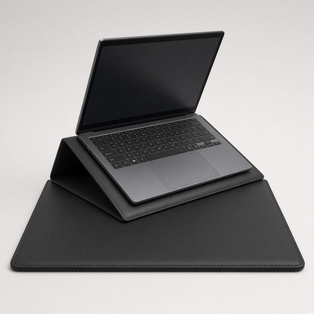 3-in-1 laptop sleeve in stand mode raising a laptop
