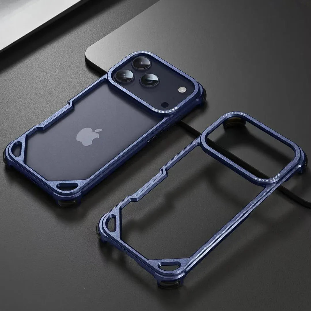 OATSBASF Aluminium Metal Bumper Case, Blue, frame and phone