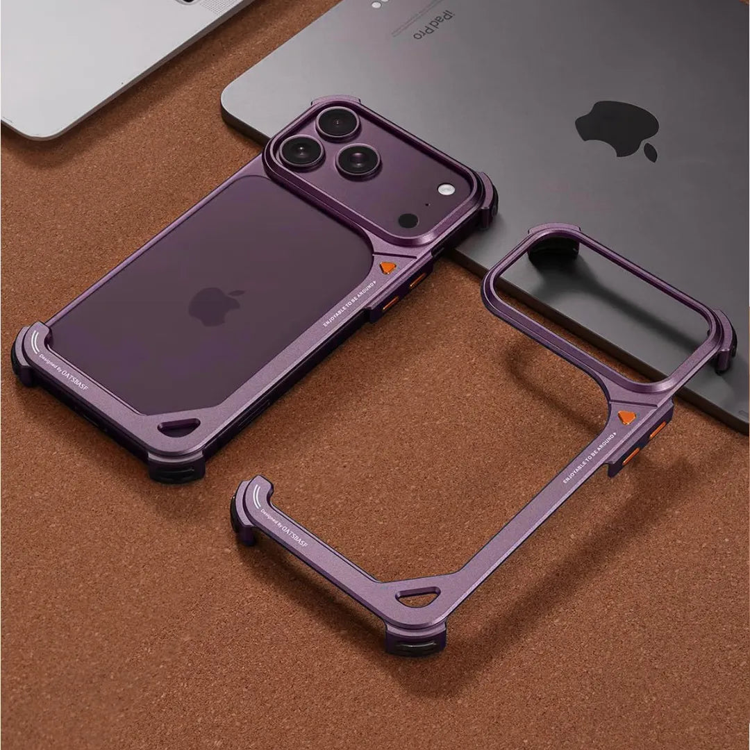 OATSBASF Frameless Aluminium Bumper with Camera Kickstand, Red, frame and phone