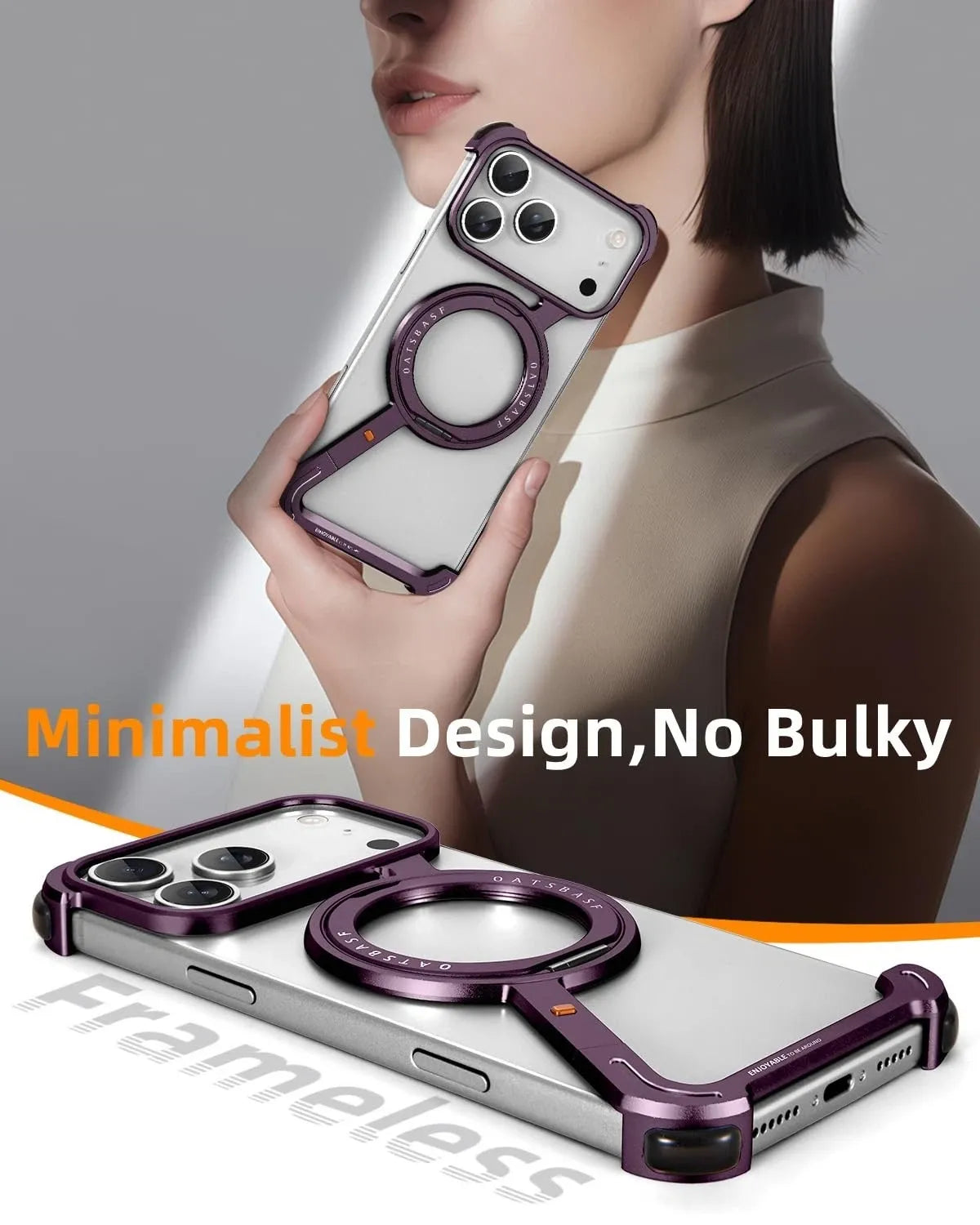 OATSBASF Z-Shape Aluminium Bumper with MagSafe Kickstand, frameless design