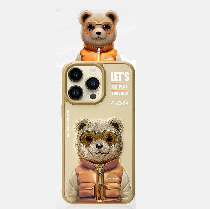iPhone 15 Pro Max Nimmy Official Embroidery Jacket Series Case Cover - Teddy