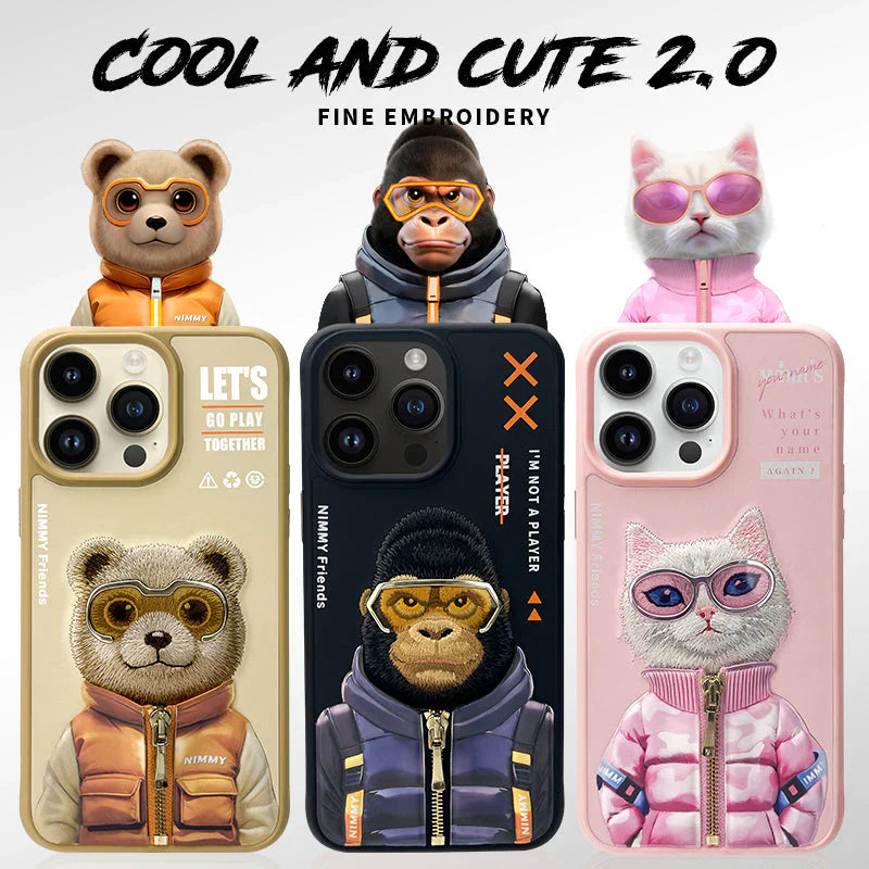 iPhone 14 Pro Nimmy Official Embroidery Jacket Series Case Cover - Teddy