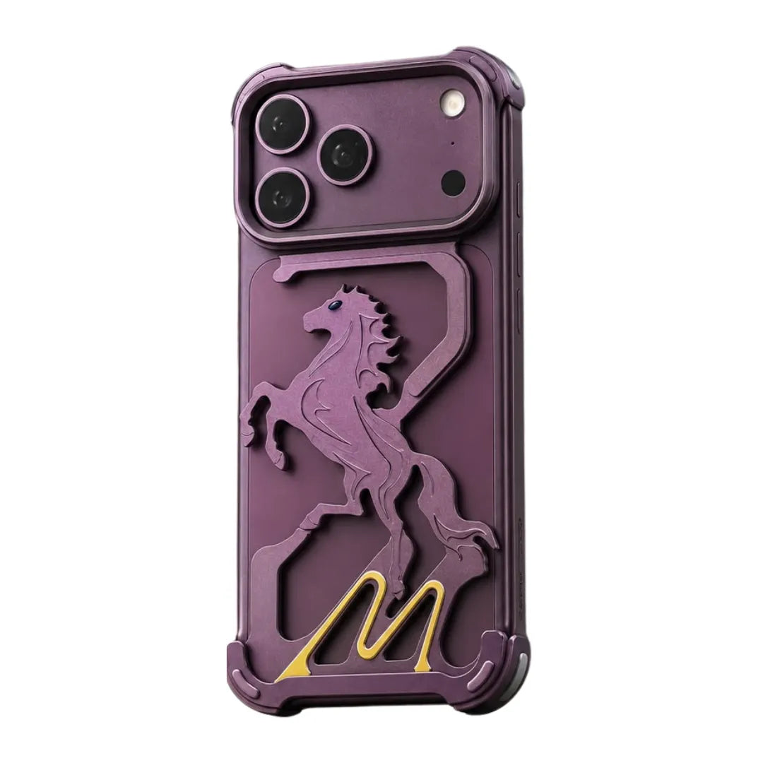 Pegasus Horse Hollow-Cut Aluminium Case, Red, front and back view