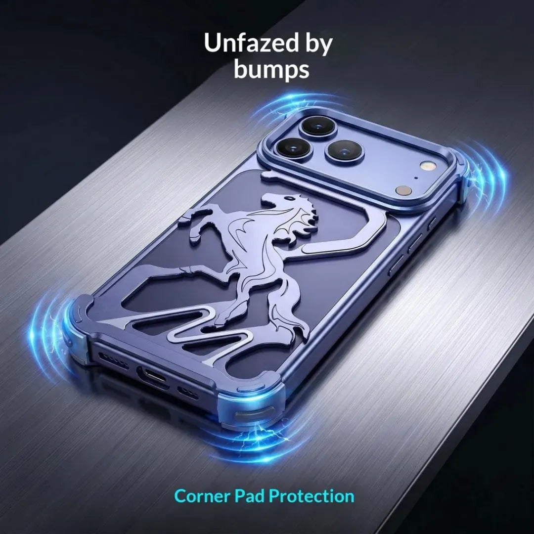 Pegasus Horse Hollow-Cut Aluminium Case, corner protection detail
