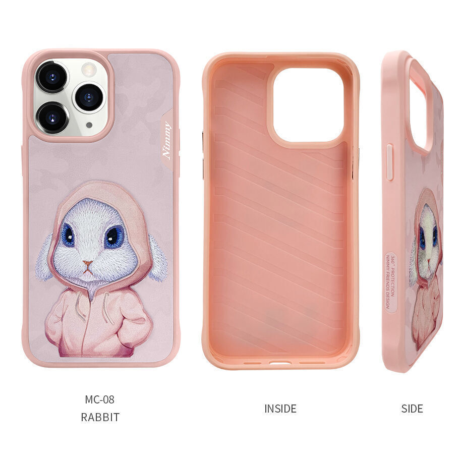 Nimmy Embroidery for iPhone 14 Pro TPU+PU Leather Shockproof Fashion Series-Rabbit