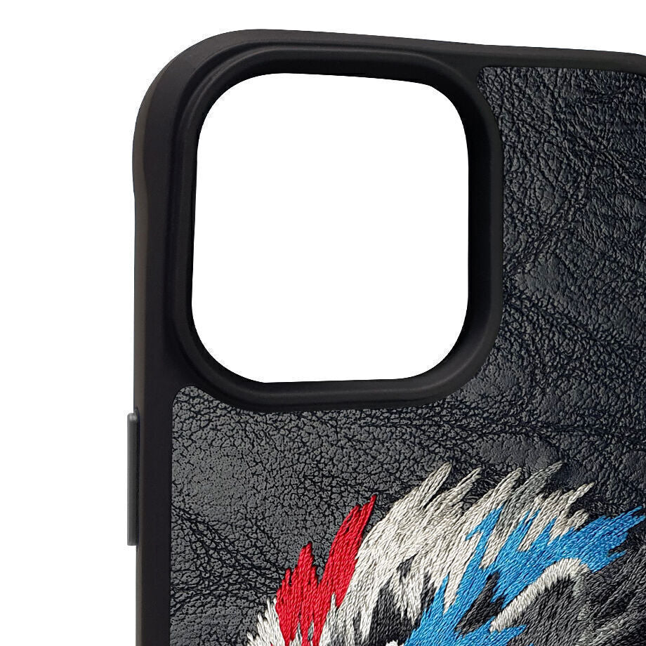 iPhone 15 Nimmy Embroidery Leather Shockproof Dazzling Series - Lion