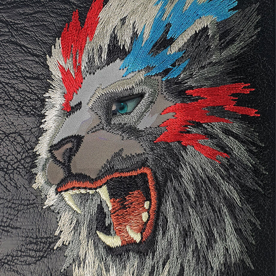 iPhone 15 Nimmy Embroidery Leather Shockproof Dazzling Series - Lion