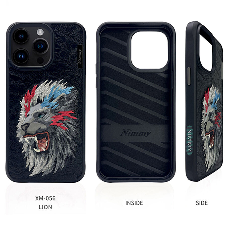 iPhone 15 Pro Max Nimmy Dazzling Series Embroidery Leather Case - Lion