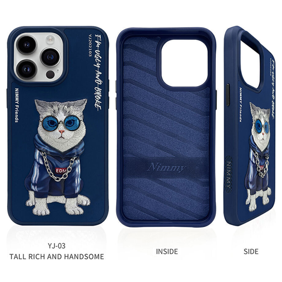 iPhone 14 Pro Max Nimmy Official Embroidery Shockproof Glass Series Case - Blue