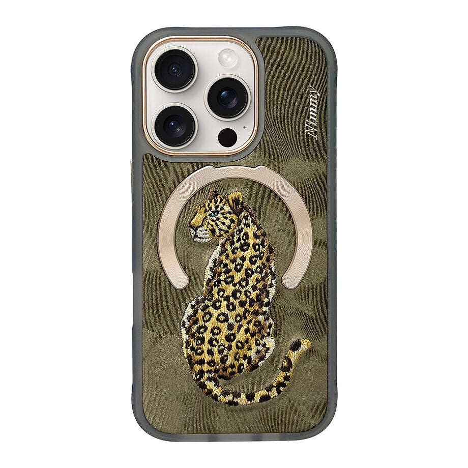 iPhone 16 Pro Max Nimmy Embroidery Dream Animal Series Magsafe Case - Leopard