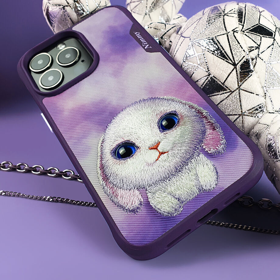 iPhone 14 Pro Max Nimmy Embroidery Shockproof Big Eyes Series Case - Purple
