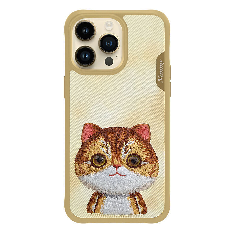 Nimmy Embroidery for iPhone 14 TPU+PU Leather Shockproof Big Eyes-British Hair