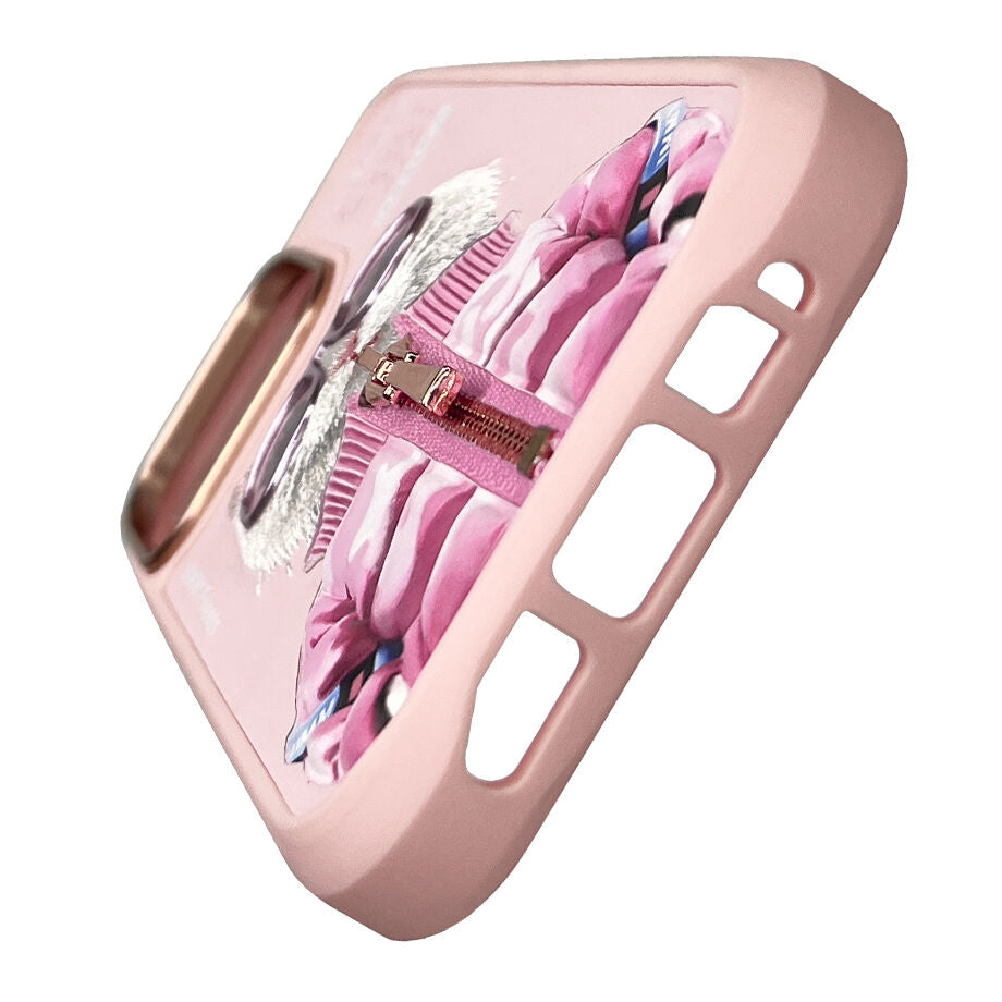 iPhone 16 Pro Nimmy Embroidery Jacket Series Back Cover - Pink Cat