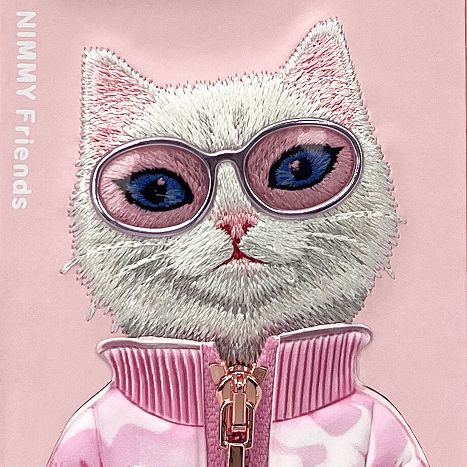 iPhone 16 Pro Nimmy Embroidery Jacket Series Back Cover - Pink Cat