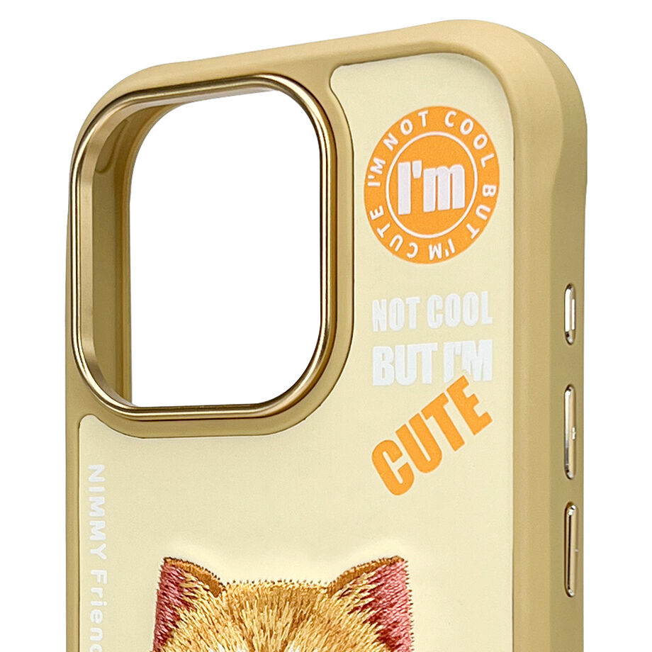 iPhone 16 Pro Nimmy Embroidery Jacket Series Back Cover - Gold Cat