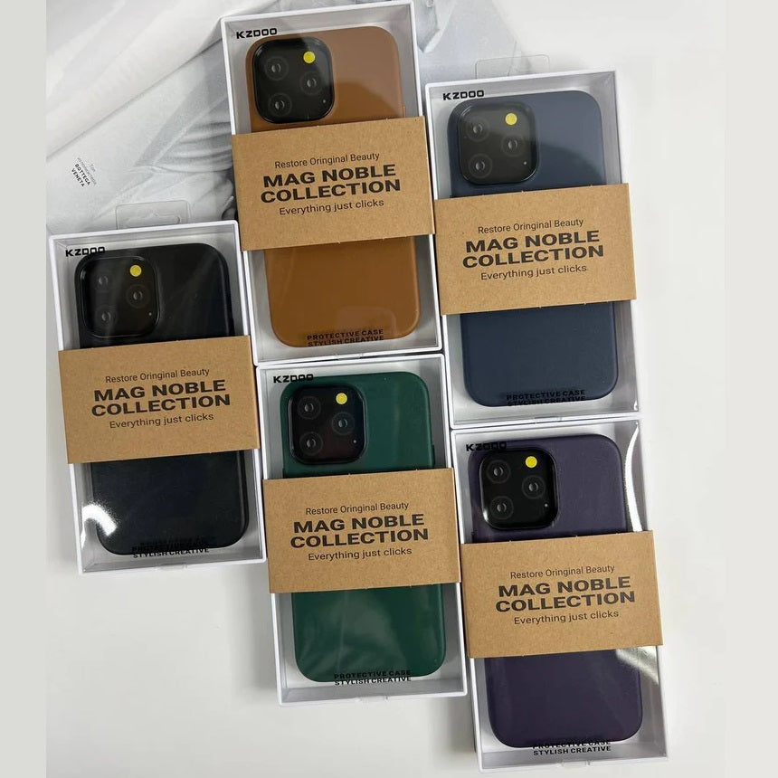 iPhone 15 Kzdoo Noble Classic Series Genuine Leather Case - Brown