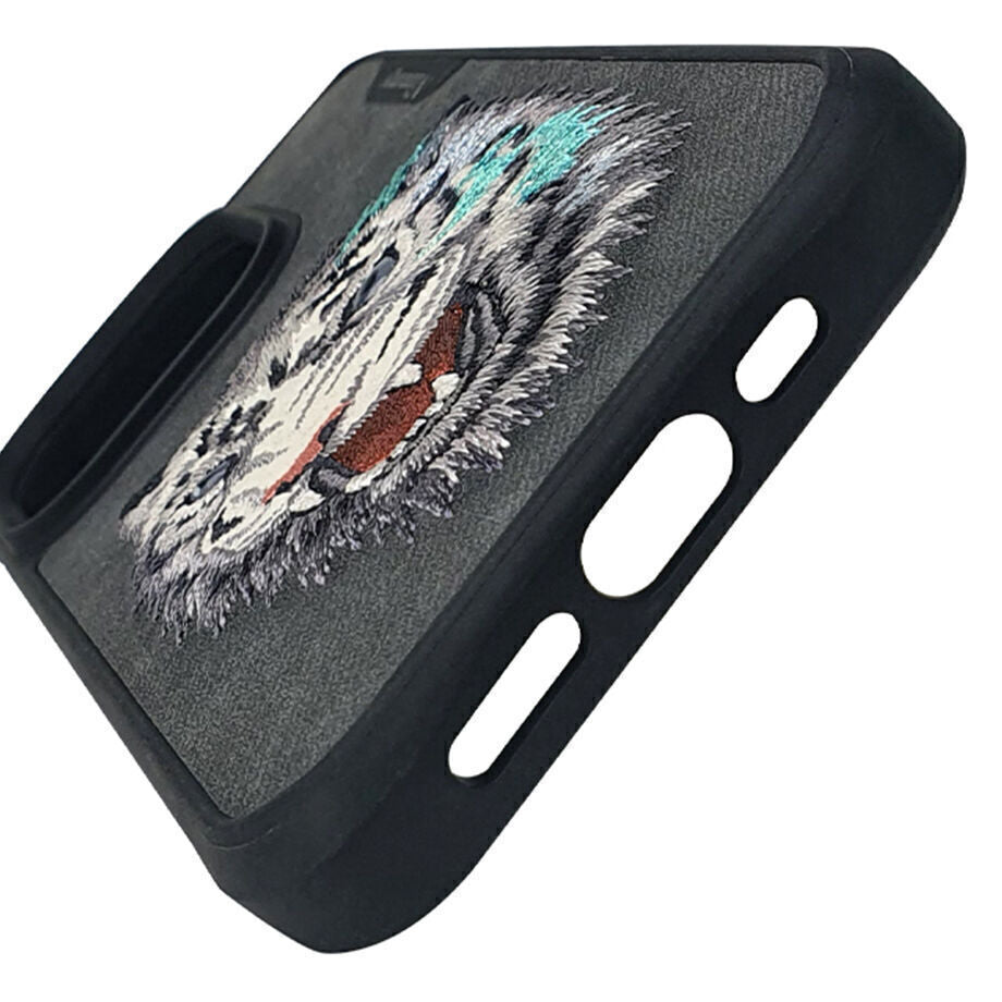 iPhone 15 Pro Nimmy Dazzling Series Embroidery Leather Case - Tiger
