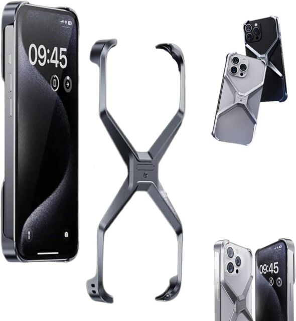 iPhone 15 Pro Max Super Slim Metal Luxury Aluminum Frameless X-Shaped Case - Silver