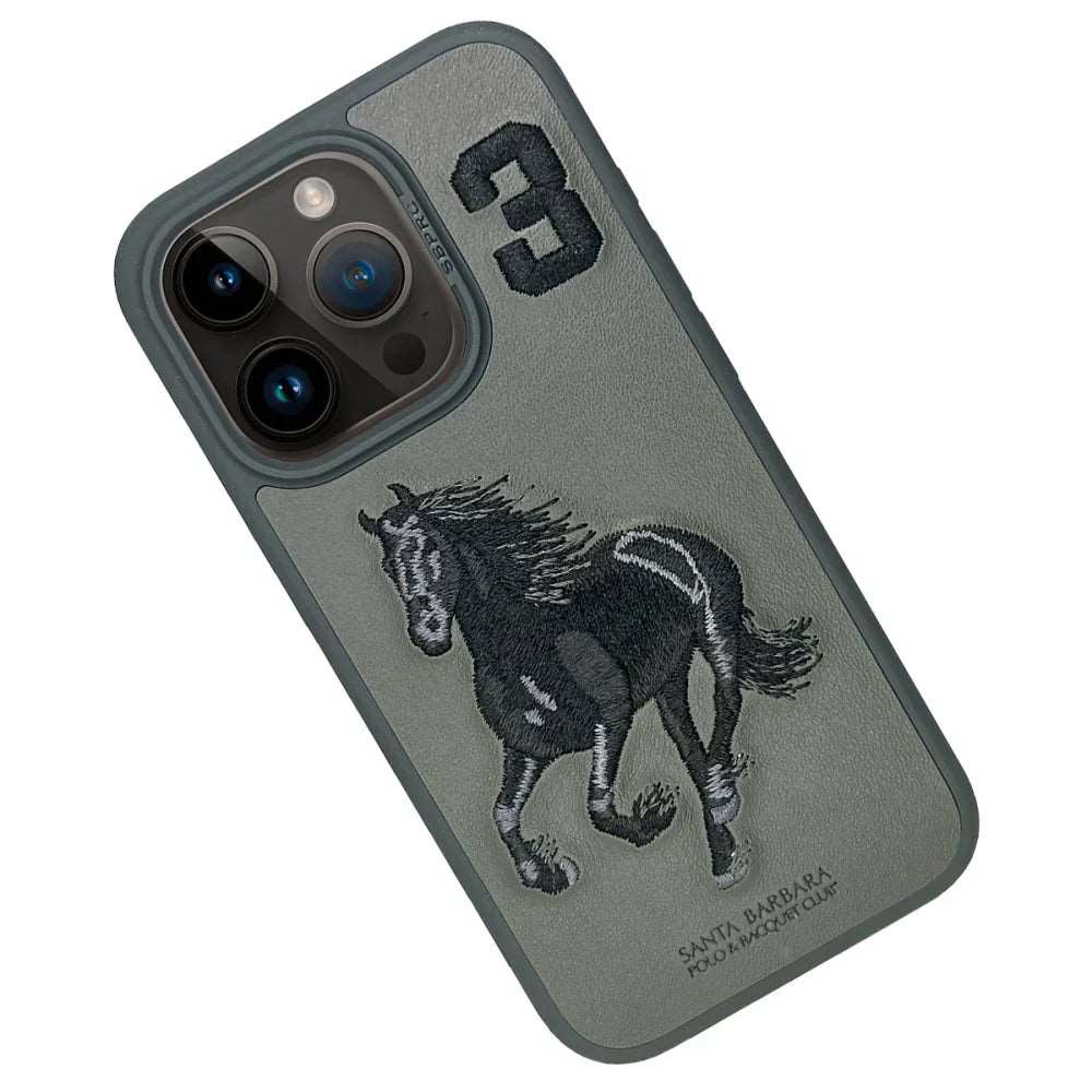 Aventurine Accessories SantaBarbara Polo Boris Series Leather Case, Protective Case (iPhone16 Pro, Grey)