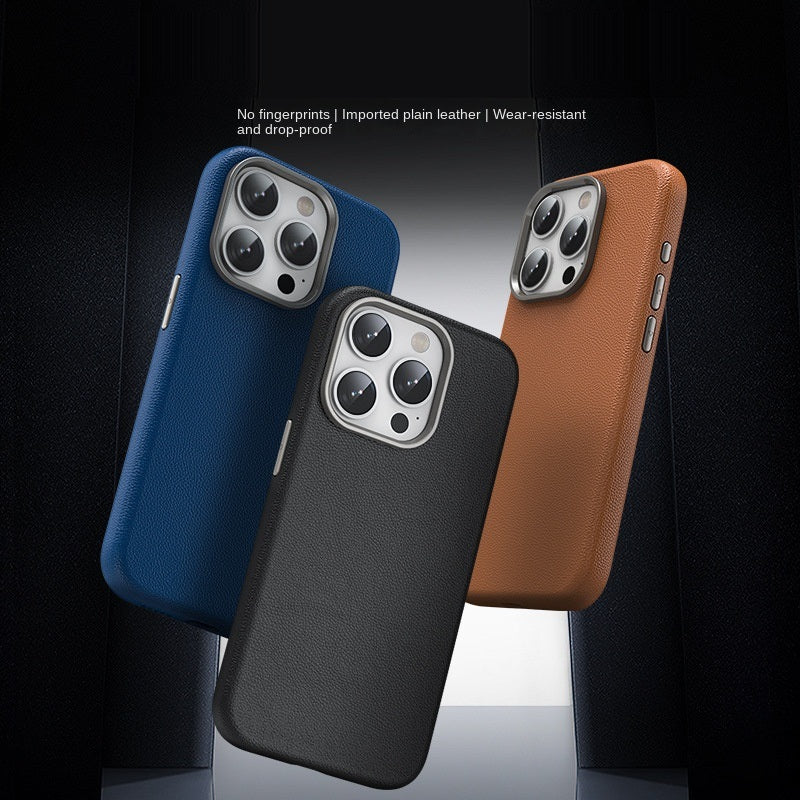 iPhone 16 Pro Luxury Business Style Vegan Leather Case - Gray