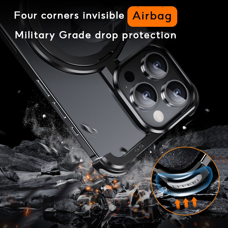 iPhone 15 Pro Pure Metal Framless Magnetic Impact Resistance Bumper Case with Stand - Black
