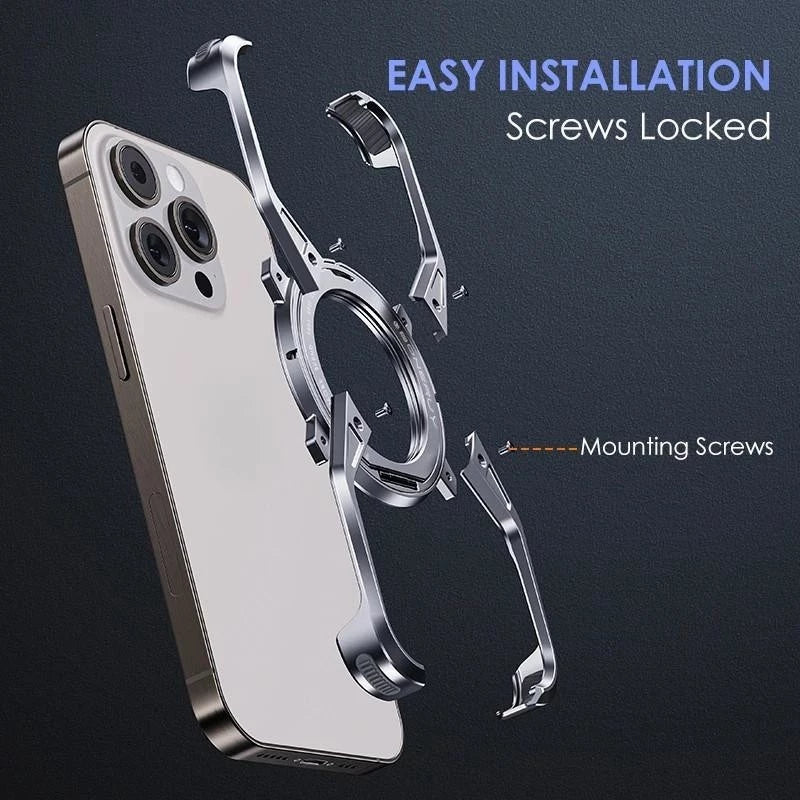 iPhone 16 Pro Metal Alloy X Shape Bumper Case with Magsafe & Rotating Stand - Desert