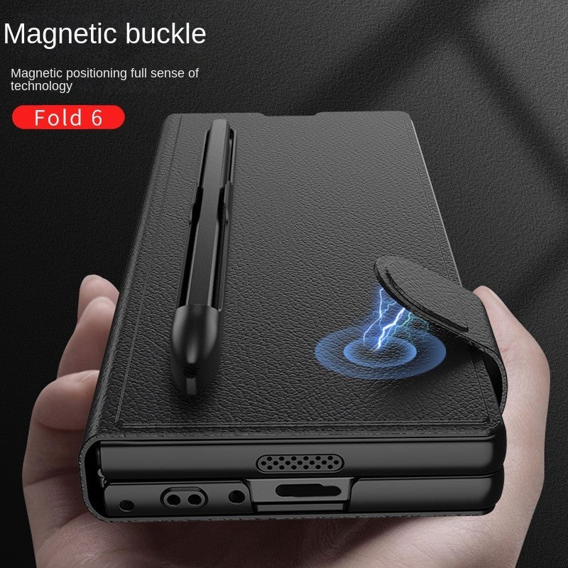 Samsung Galaxy Z Fold 6 Book Type Flip Business Leather Case with Front Glass Protection & Stylus Included