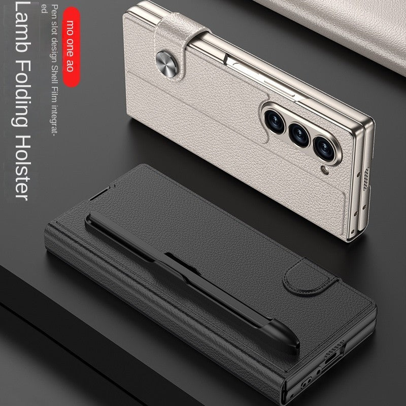 Samsung Galaxy Z Fold 6 Book Type Flip Business Leather Case with Front Glass Protection & Stylus Included