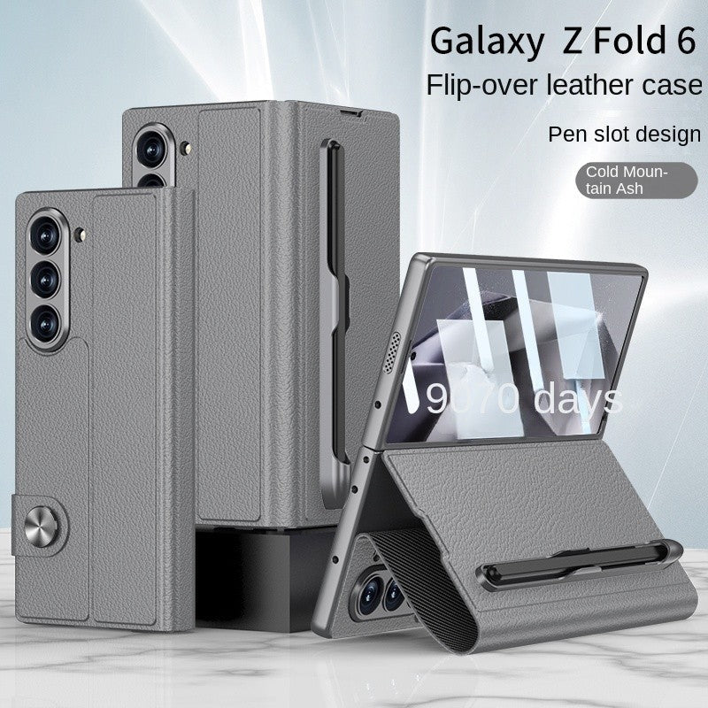 Samsung Galaxy Z Fold 6 Book Type Flip Business Leather Case with Front Glass Protection & Stylus Included