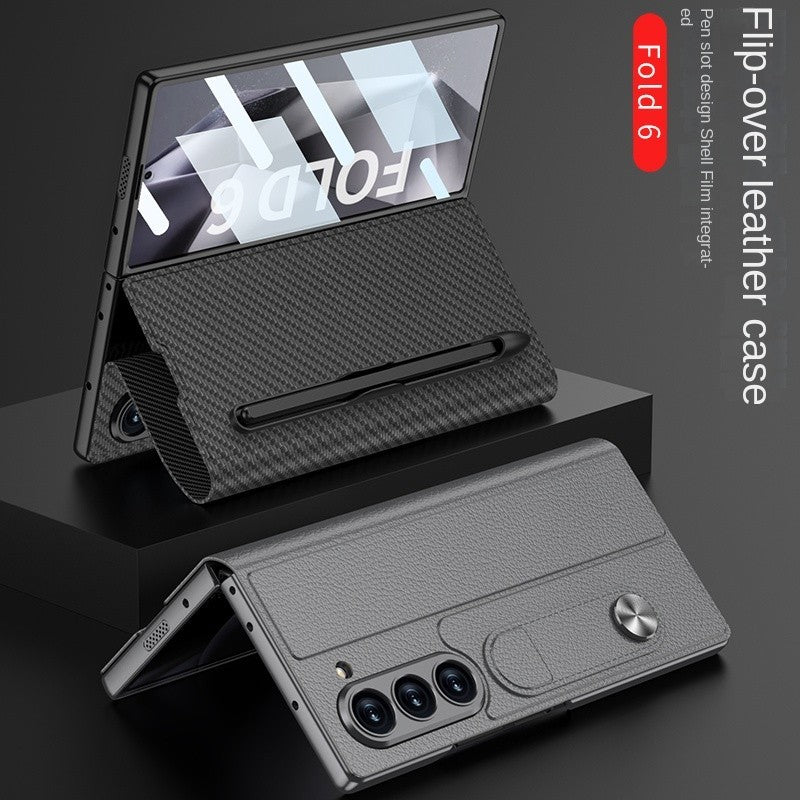 Samsung Galaxy Z Fold 6 Book Type Flip Business Leather Case with Front Glass Protection & Stylus Included