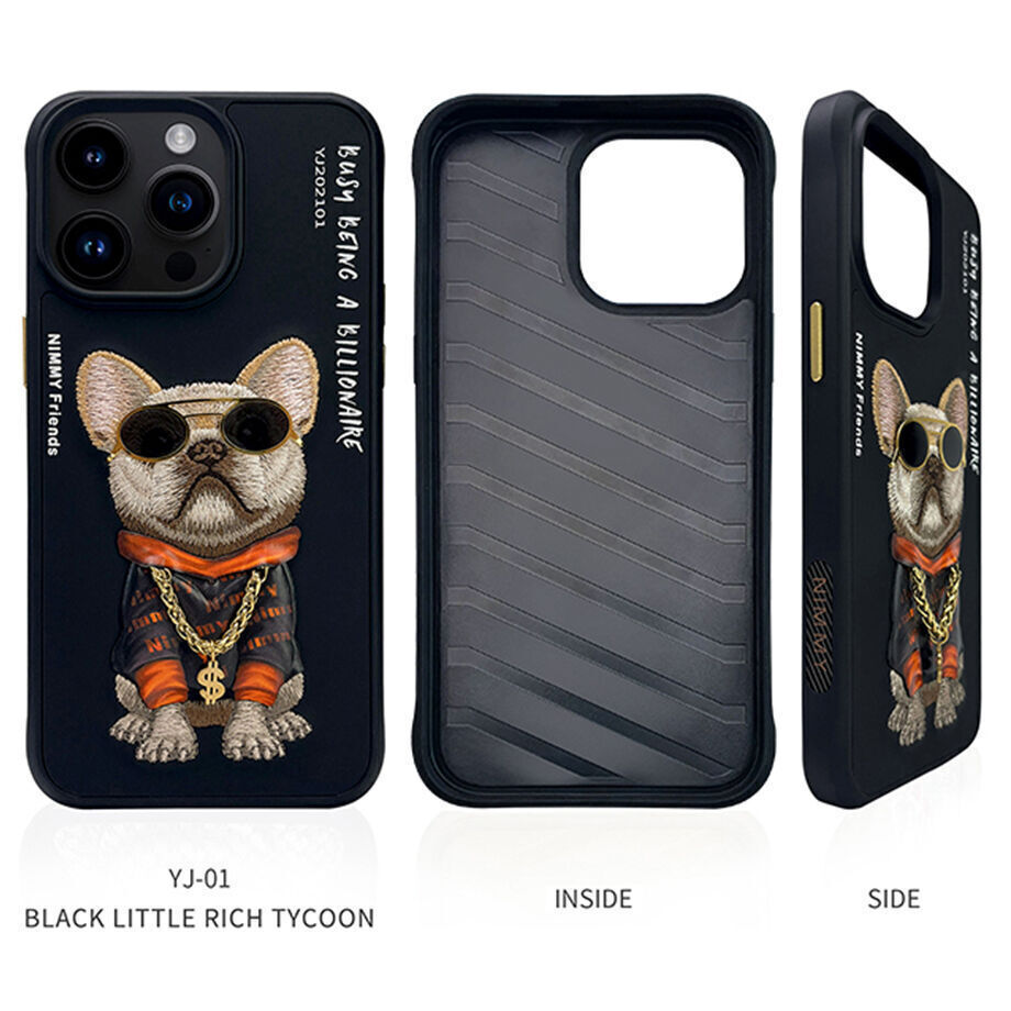 iPhone 15 Nimmy Official Glass Series Embroidery Leather Case - Dog
