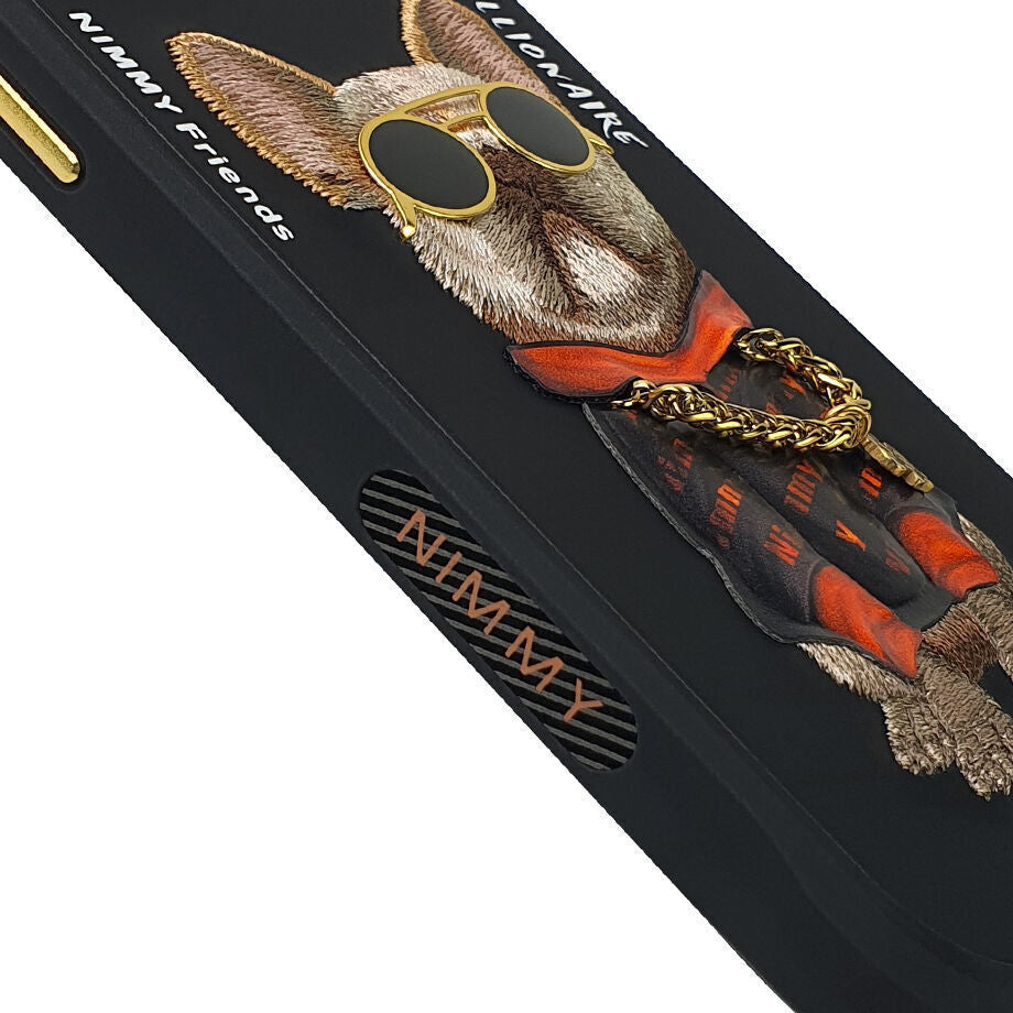 iPhone 15 Pro Max Nimmy Embroidery Glass Series Leather Case - Dog