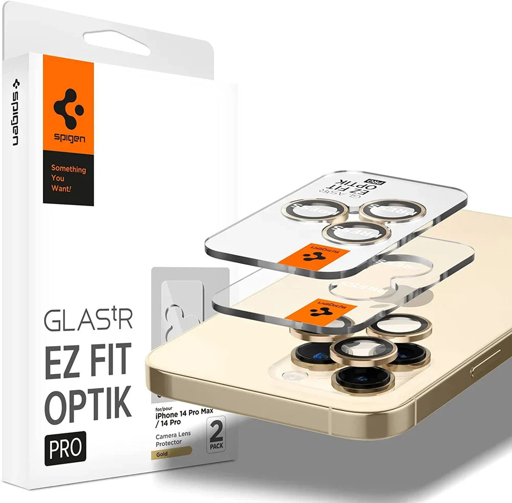 Spigen EZ Fit Optik Pro Tempered Glass Camera Lens Protector Guard for iPhone 14 Pro (Golden) - 1 Pack