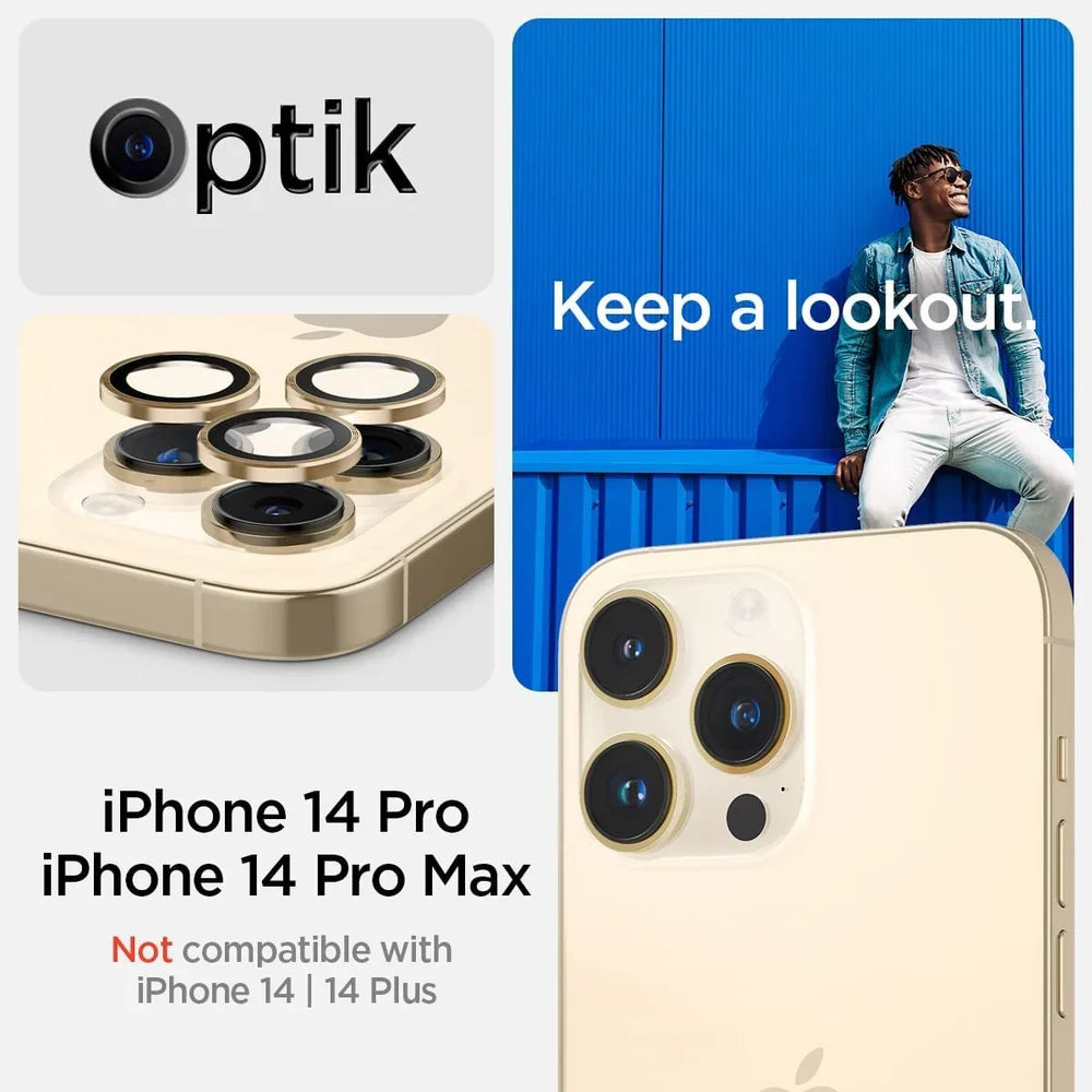 Spigen EZ Fit Optik Pro Tempered Glass Camera Lens Protector Guard for iPhone 14 Pro Max (Golden) - 1 Pack