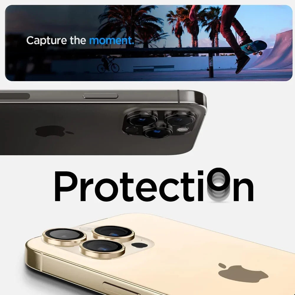 Spigen EZ Fit Optik Pro Tempered Glass Camera Lens Protector Guard for iPhone 14 Pro Max (Golden) - 1 Pack