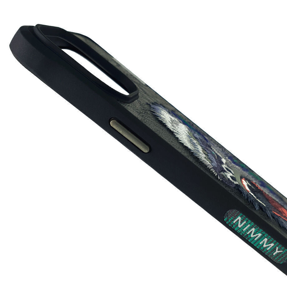 iPhone 15 Nimmy Embroidery Leather Shockproof Dazzling Series - Lion