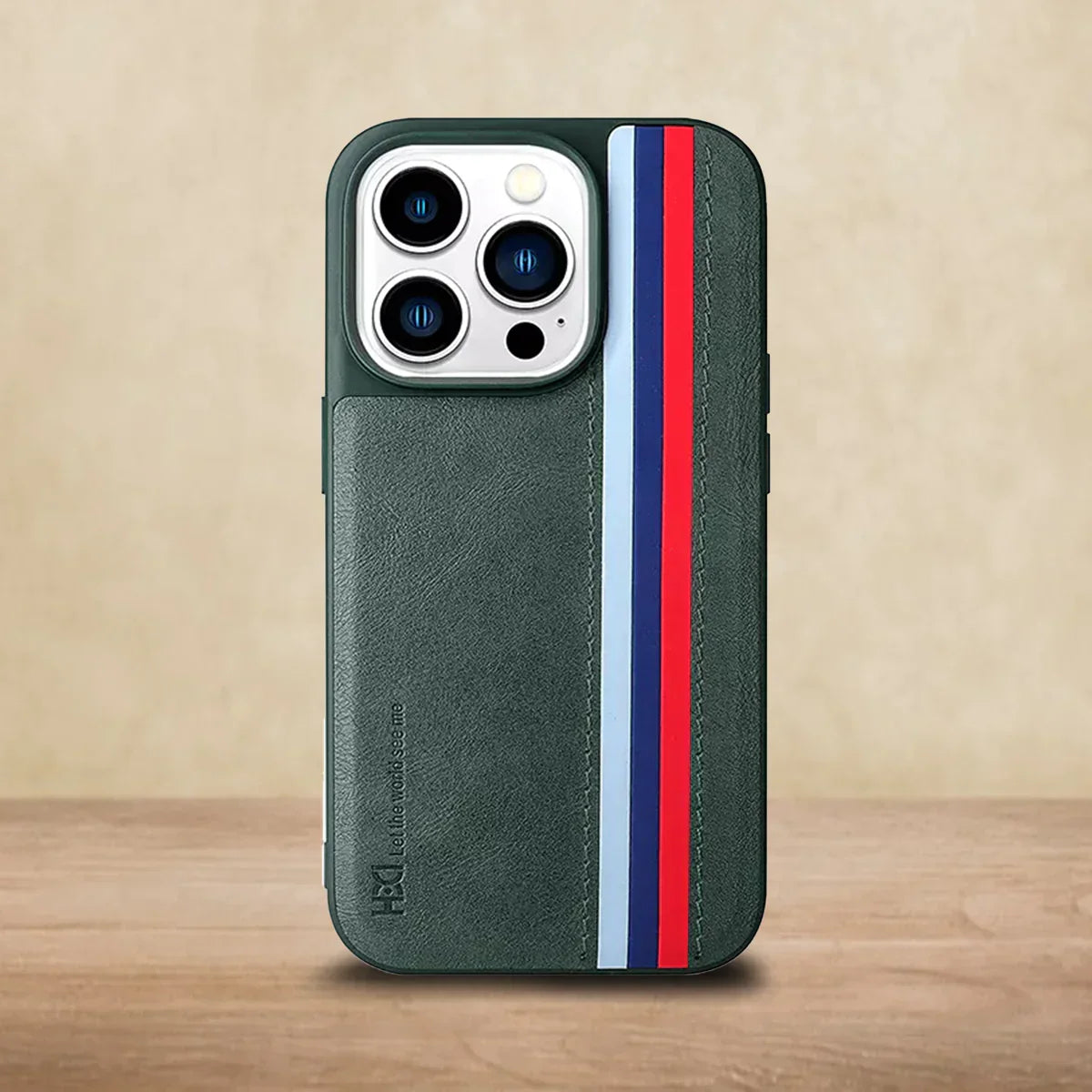 iPhone 14 Pro Max HBD Tri Stripes Series Leather Case