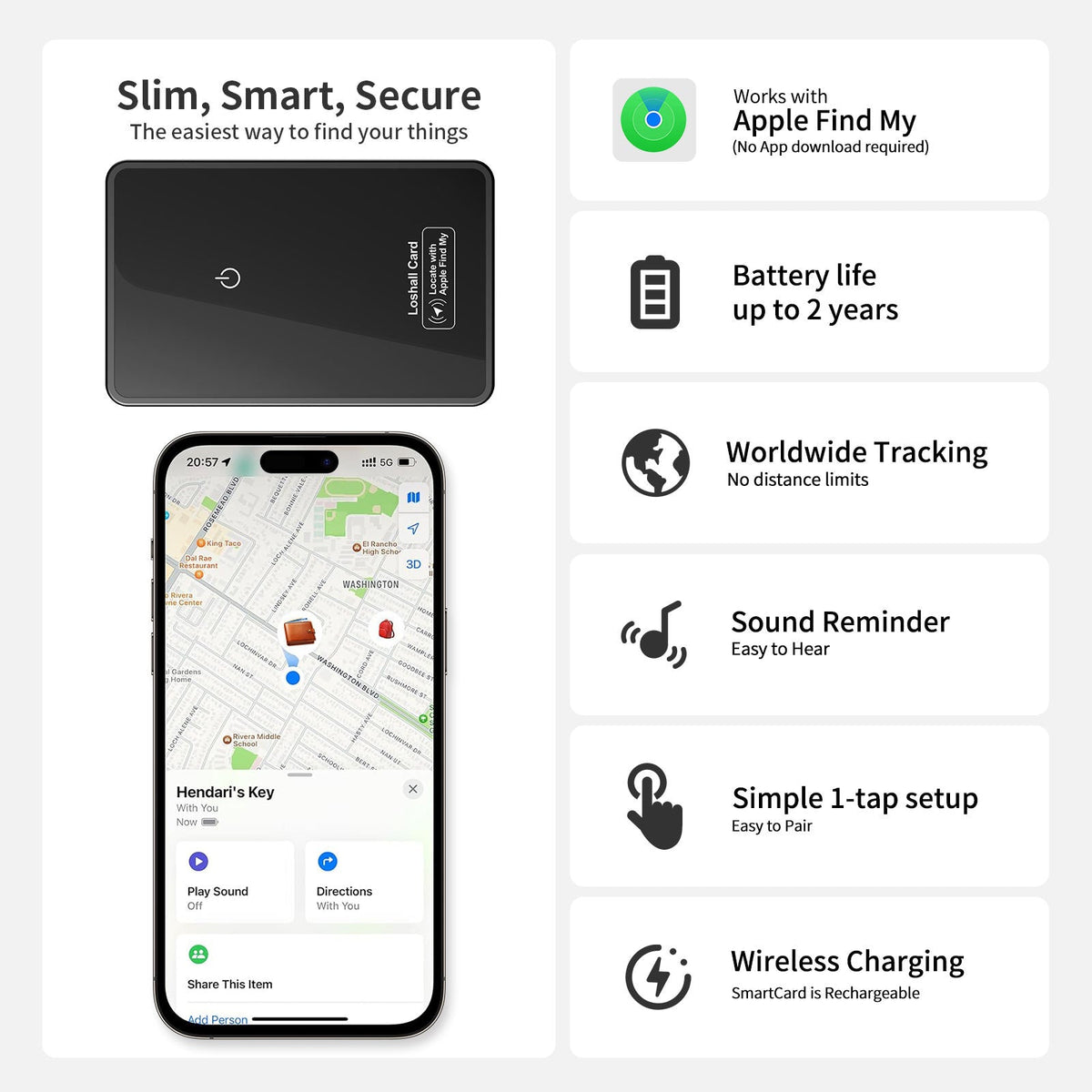 Ultra-Thin Wallet Tracker Card with Wireless Charging, photo 5