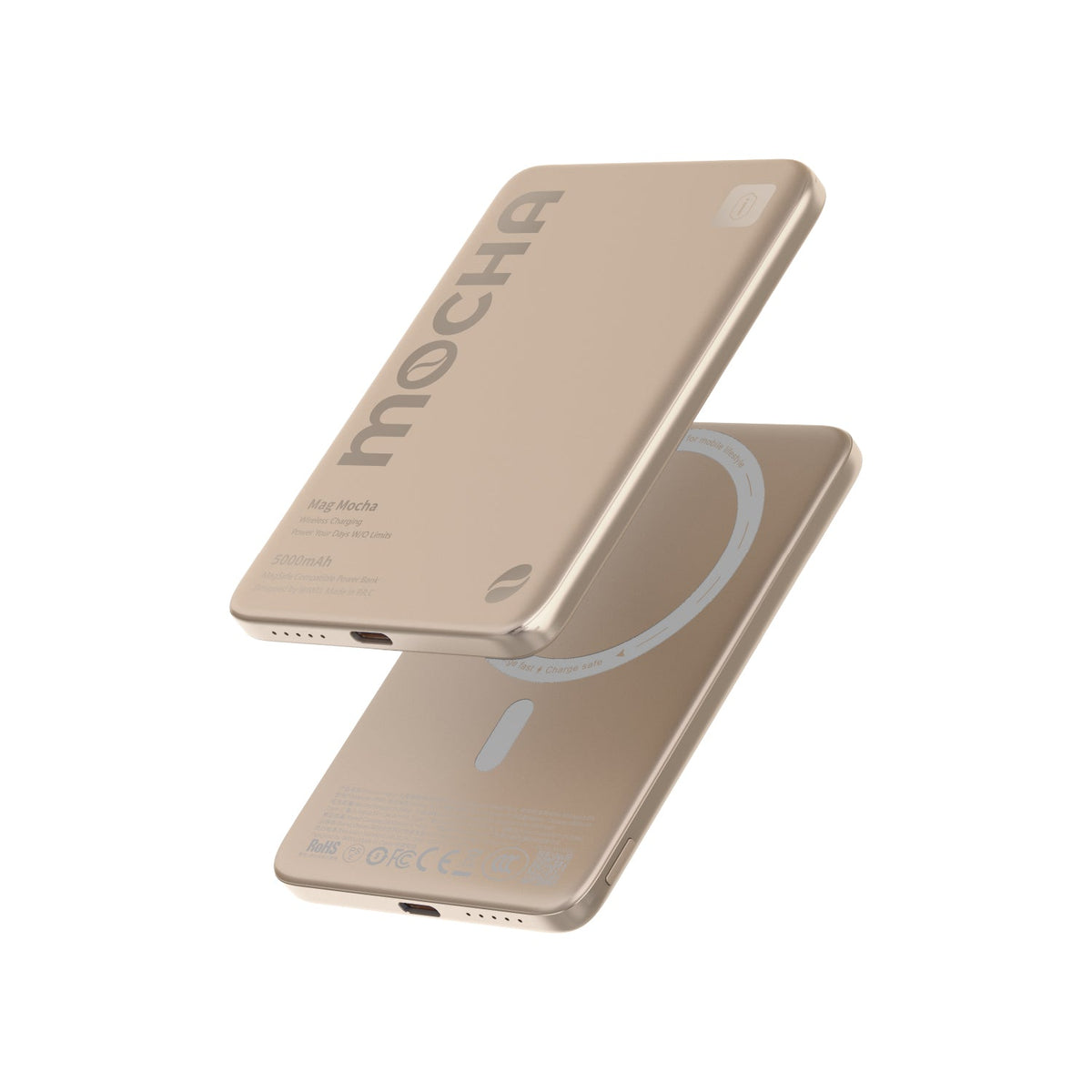 WiWU Wi-P085 Ultra-Thin 5000mAh Magnetic Wireless Power Bank, 15W in Mocha Gold, view 1