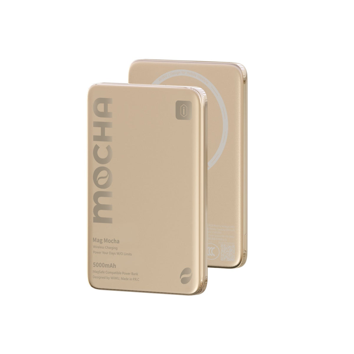 WiWU Wi-P085 Ultra-Thin 5000mAh Magnetic Wireless Power Bank, 15W in Mocha Gold, view 2