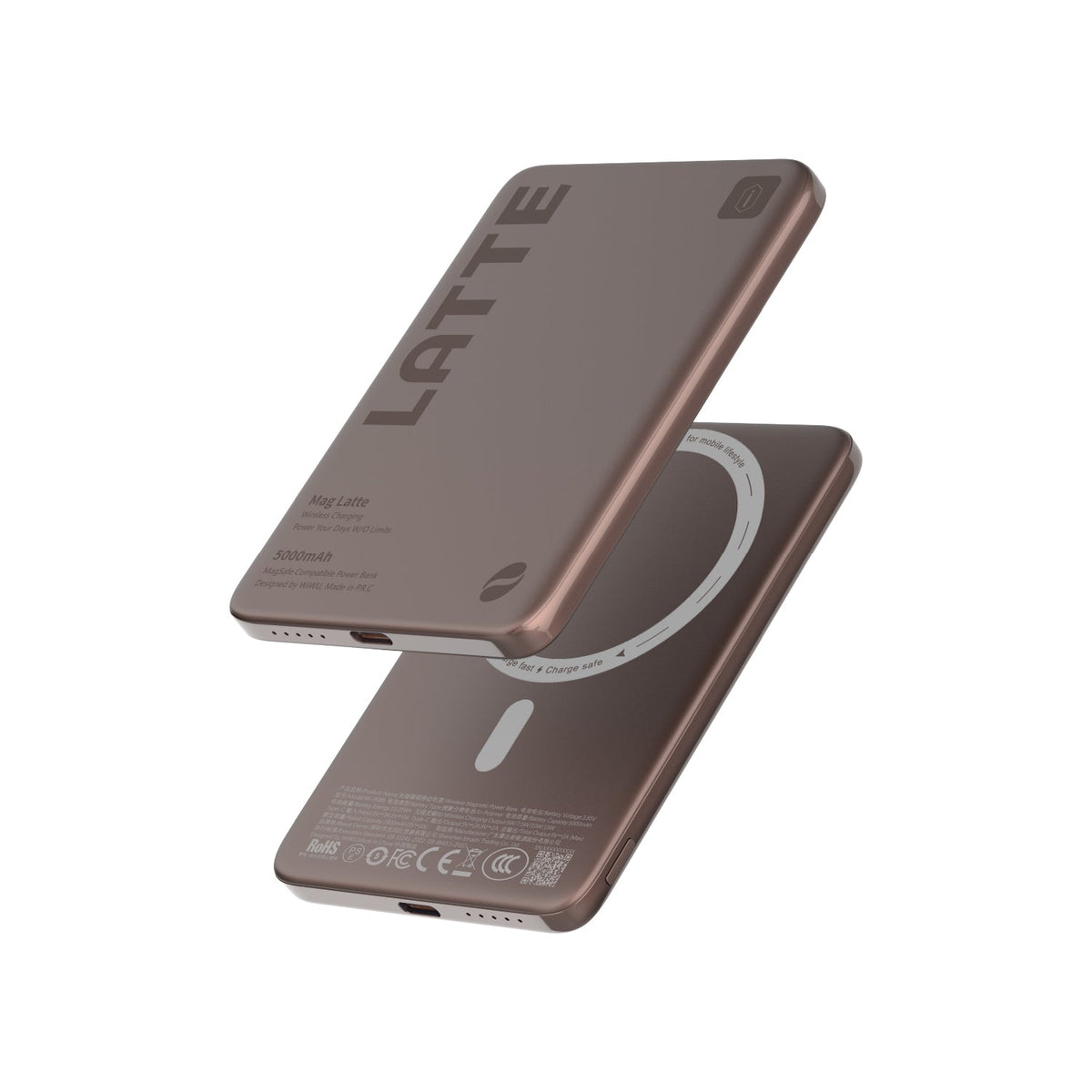 WiWU Wi-P085 Ultra-Thin 5000mAh Magnetic Wireless Power Bank, 15W in Coffee Brown, view 1