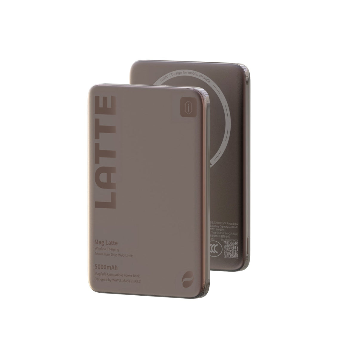 WiWU Wi-P085 Ultra-Thin 5000mAh Magnetic Wireless Power Bank, 15W in Coffee Brown, view 2