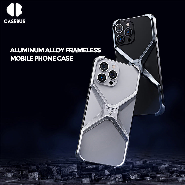 iPhone 15 Pro Super Slim Metal Luxury Aluminum Frameless X Shaped Case - Silver