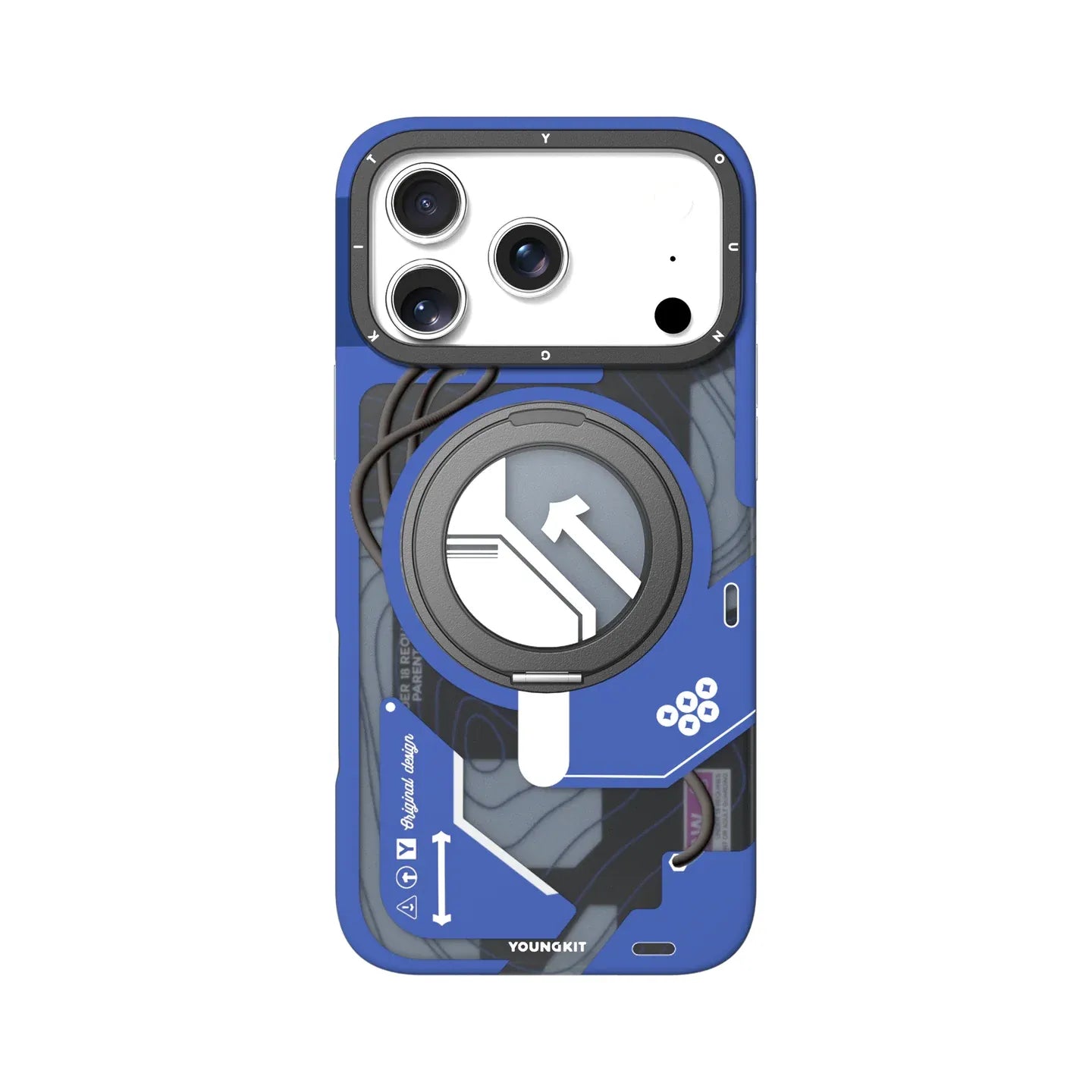 Youngkit Cyberpunk MagSafe Case with 360° Rotating Stand, Blue, back view