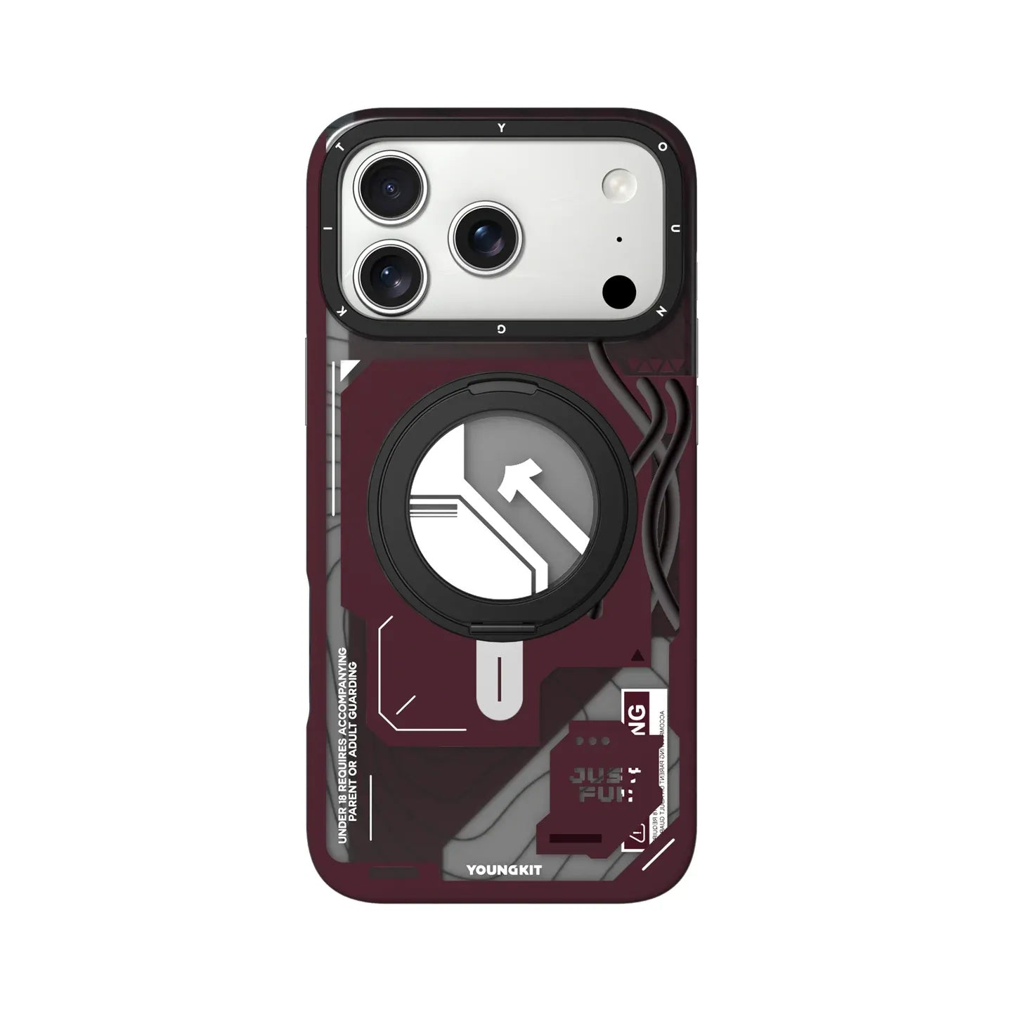 Youngkit Cyberpunk MagSafe Case with 360° Rotating Stand, Burgundy, back view