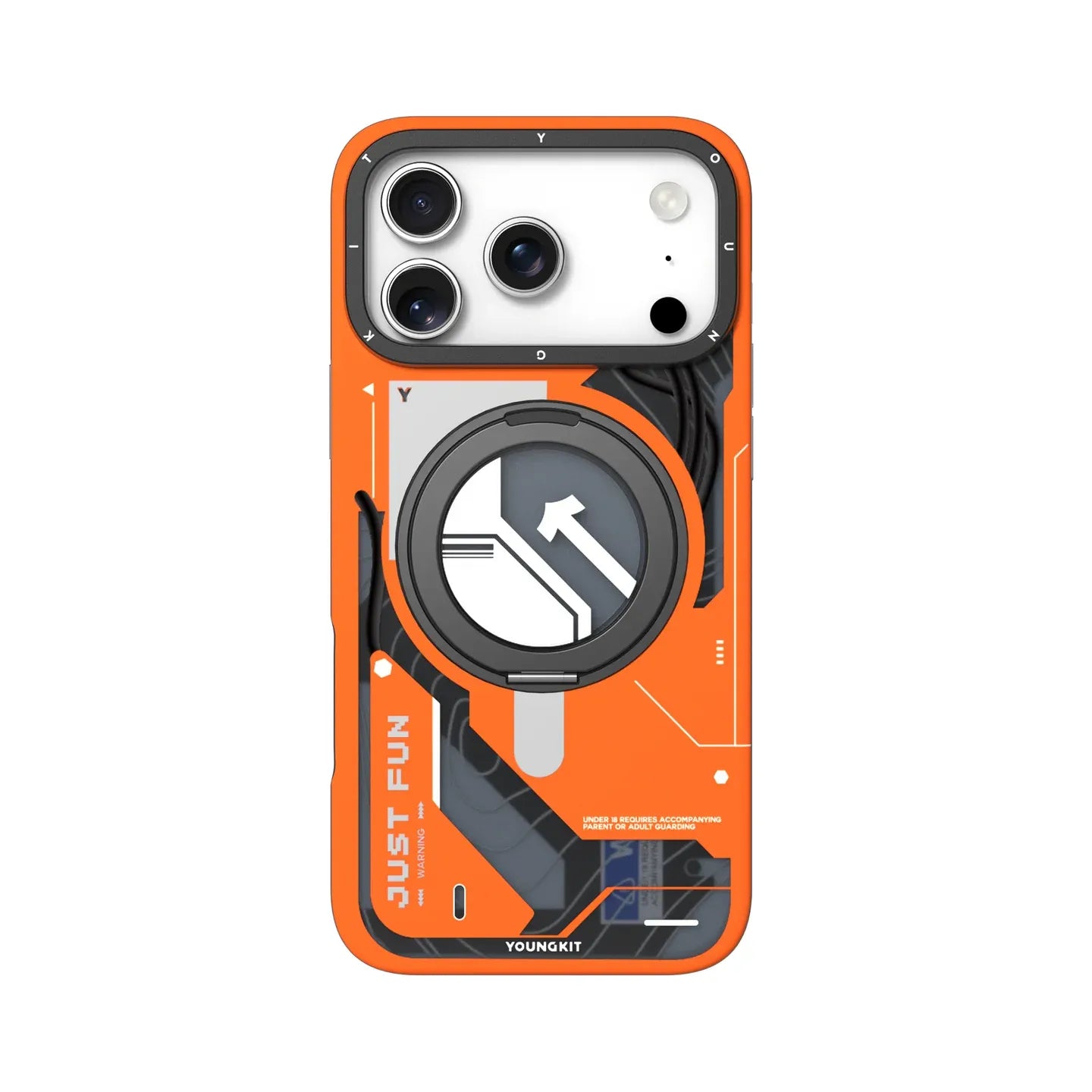 Youngkit Cyberpunk MagSafe Case with 360° Rotating Stand, Orange, back view