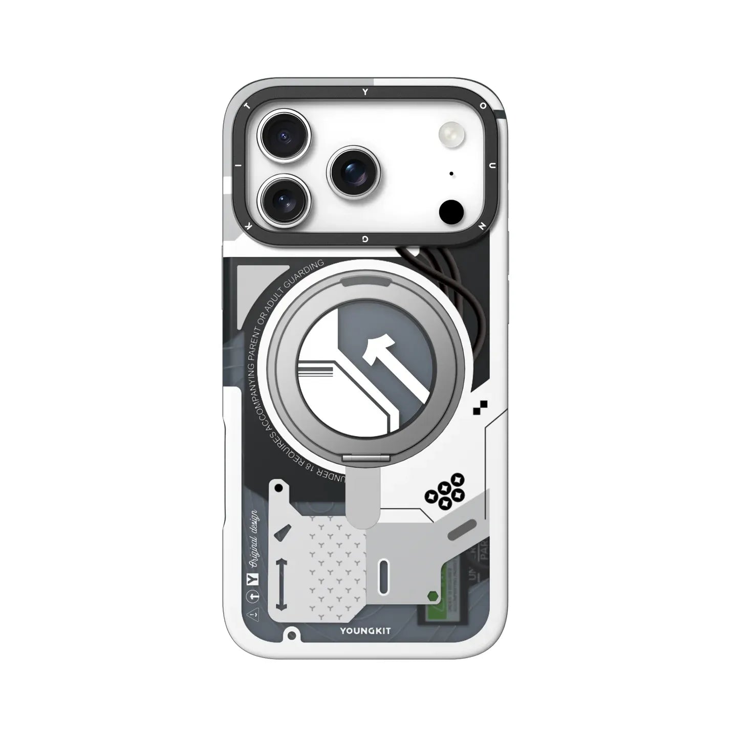 Youngkit Cyberpunk MagSafe Case with 360° Rotating Stand, White, back view