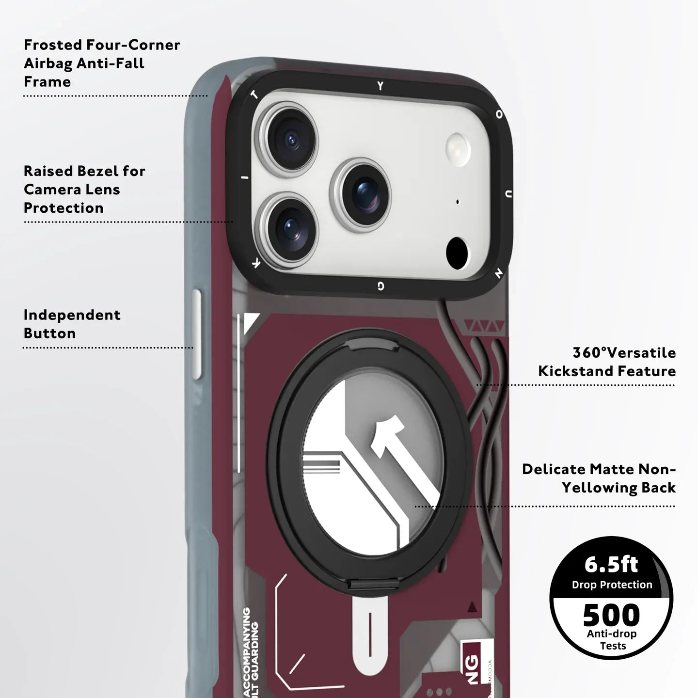 Youngkit Cyberpunk MagSafe Case with 360° Rotating Stand, feature overview