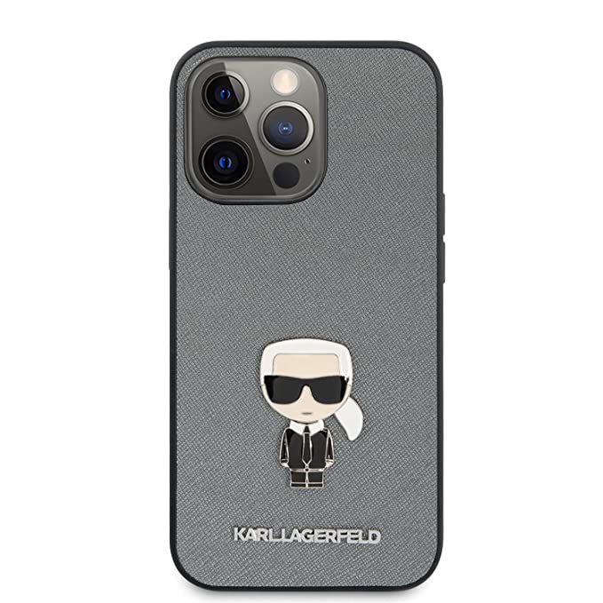 Karl Lagerfeld Back Cover for iPhone 11/12/13/14 with Ikonik Patch and  Metal Logo | PU Leather | Shock Absorption Protective Case