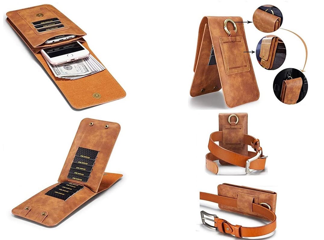 Premium Photo | Leather shoulder bag with mobile phone on it, belt for men,  notebook, purse, cologne and necktie.